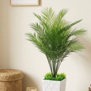 Artificial Areca Palm Plant in White Pot for Home Decor | কৃত্রিম এরিকা পাম গাছ