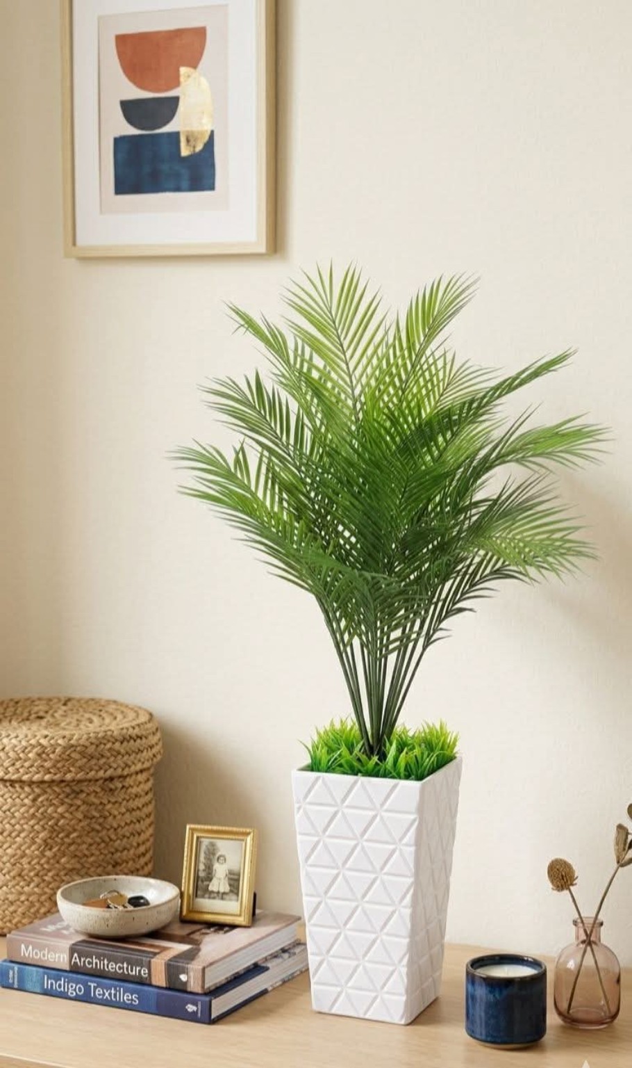 Artificial Areca Palm Plant in White Pot for Home Decor | কৃত্রিম এরিকা পাম গাছ