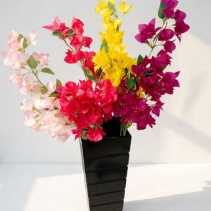 Artificial Bougainvillea Flower Arrangement in Black Vase for Home Decor | কৃত্রিম বোগেনভেলিয়া ফুলের সাজ