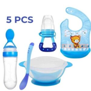 5 Piece Baby Feeding Set with Sucker Bow