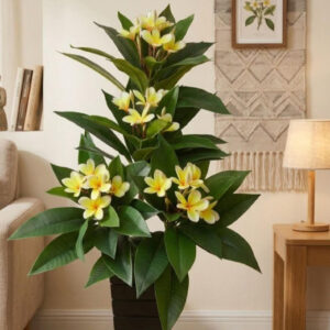 Artificial Plumeria Flower Plant in Pot for Home Decor | কৃত্রিম কাঠগোলাপ ফুল গাছ